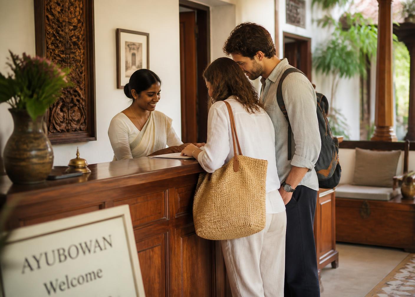 Guests arriving and being welcomed at a small property